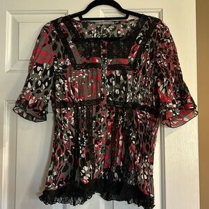 Pink and Black Button Up Blouse